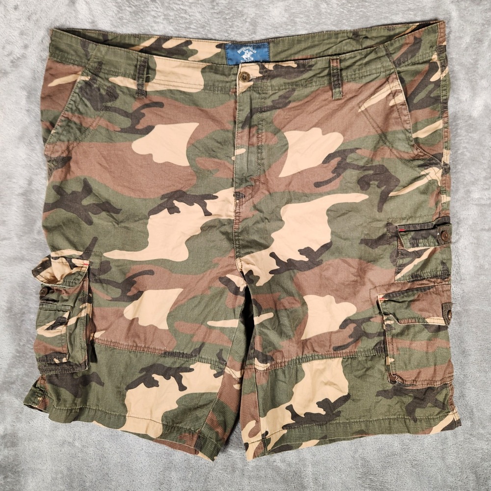Beverly Hills Polo Club Cargo Shorts Mens 46 Camo Excellent Woodland Camouflage